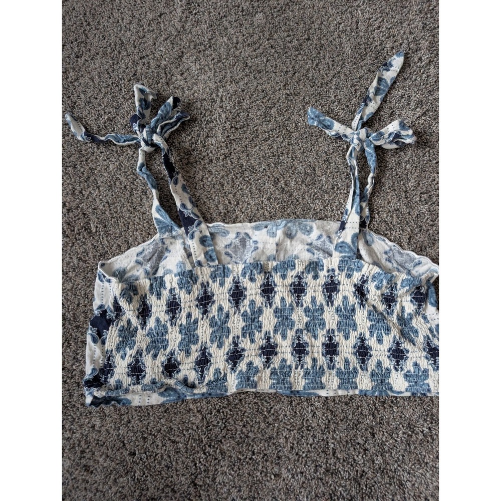 Agua Bendita x Target Blue Floral Scalloped Tie Strap Smocked‎ Crop Top XL - Picture 4 of 5